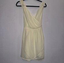 CALS Ivory Chiffon Sleeveless Wrap Mini Dress Short Solid Regular Size large 