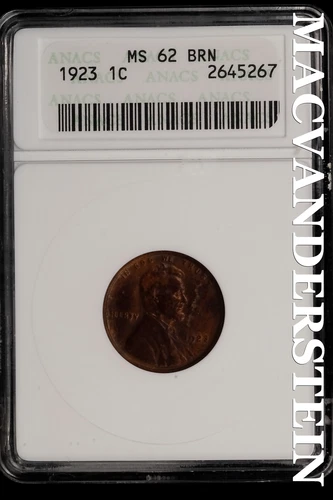1923 Lincoln Wheat Cent-ANACS MS 62 BRN Gem BU No Reserve #SLL544
