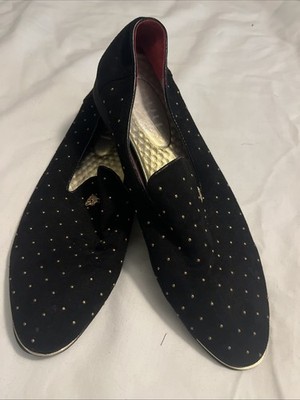 NXY Men s Size 10 Black Suede Loafers With Gold Dots And Emblem 