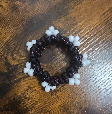 Handmade Kandi Black & White Spiked Cuff Bracelet Beaded Rave Festival Jewelry