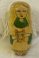 VINTAGE HAND PAINTED RUSSIAN ANGEL MATRYOSHKA NESTING DOLLS set 2