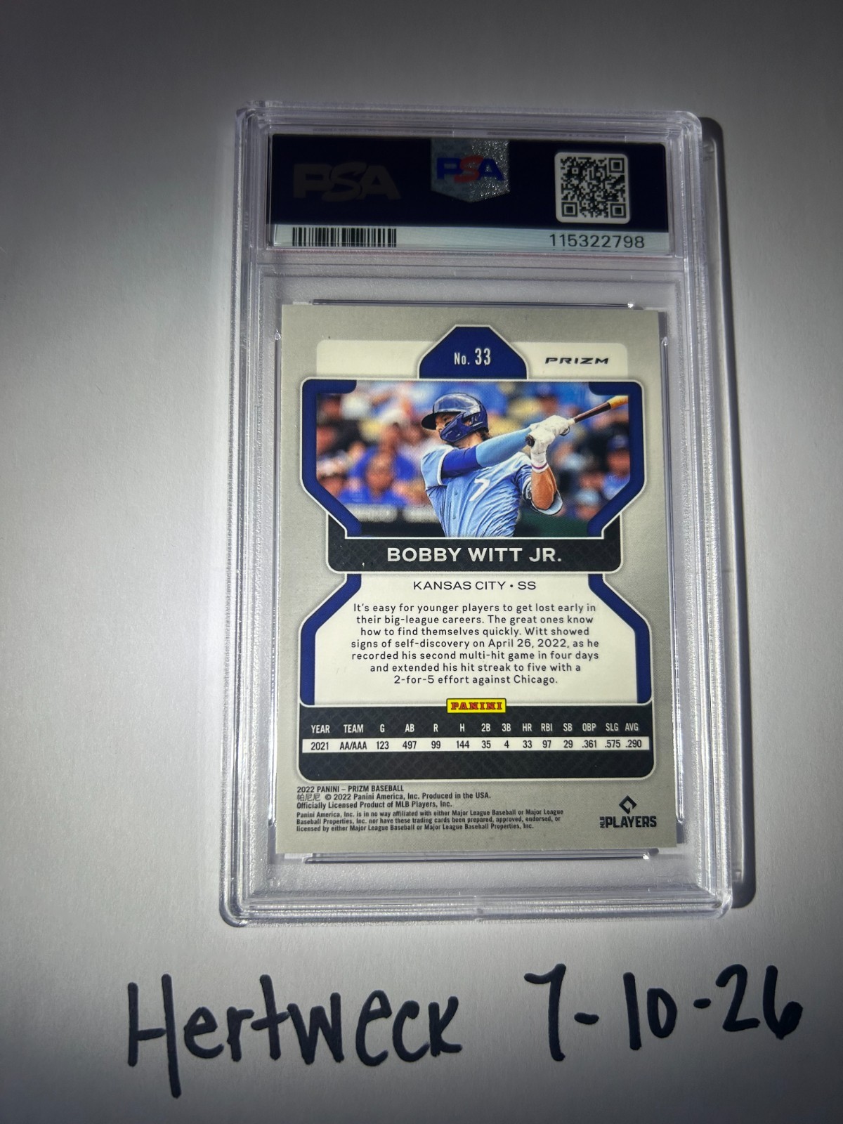 2022 prism bobby witt jr red/white/blue prism psa 10 view 2