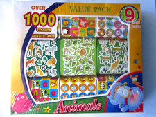 BRIGHT FUN COLORFUL VARIOUS ANIMAL STICKERS OVER 1000 9 ROLLS VALUE BOX NEW 