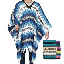Traditional Mexican Baja Poncho Men and Women Authentic Gaban One Size Aqua