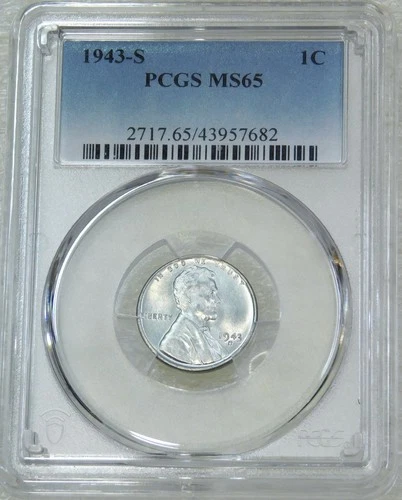 1943-S Lincoln Wartime Steel Cent PCGS MS65 Very Bright Super Luster PQ #L306Z