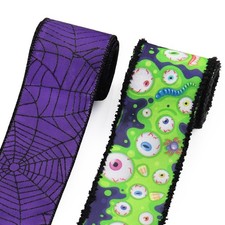 2 Rolls Halloween Craft Ribbons, 2.5"10 Yards, Purple, Green, Black, Linen, S...