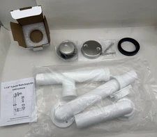Tubular Bath Tub Drain Kit 1-1/2" w/ Brushed Tip-Toe Bathtub Drain Stopper *READ