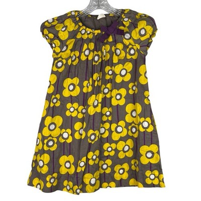 Mini Boden Dress Girls 9/10 Years Old Yellow Gray Purple Floral Cotton Lined