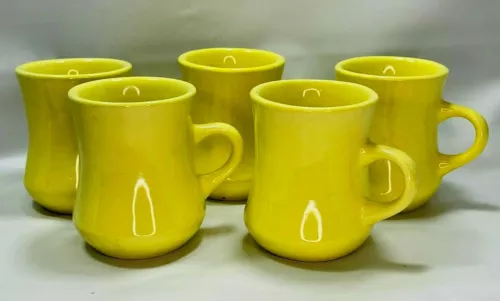 Ultima YELLOW RARE 5 Vintage Restaurant Diner Coffee Cup Heavy Mug 8 OZ 