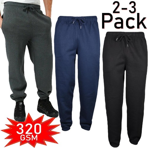 Pack of 2 and 3 Mens Jogging Bottoms Elasticated Joggers Fleece Plain