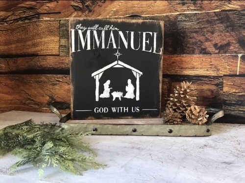 Nativity Sign / Christmas Decor / Immanuel Sign / Baby Jesus / Rustic Christmas - Picture 8 of 9