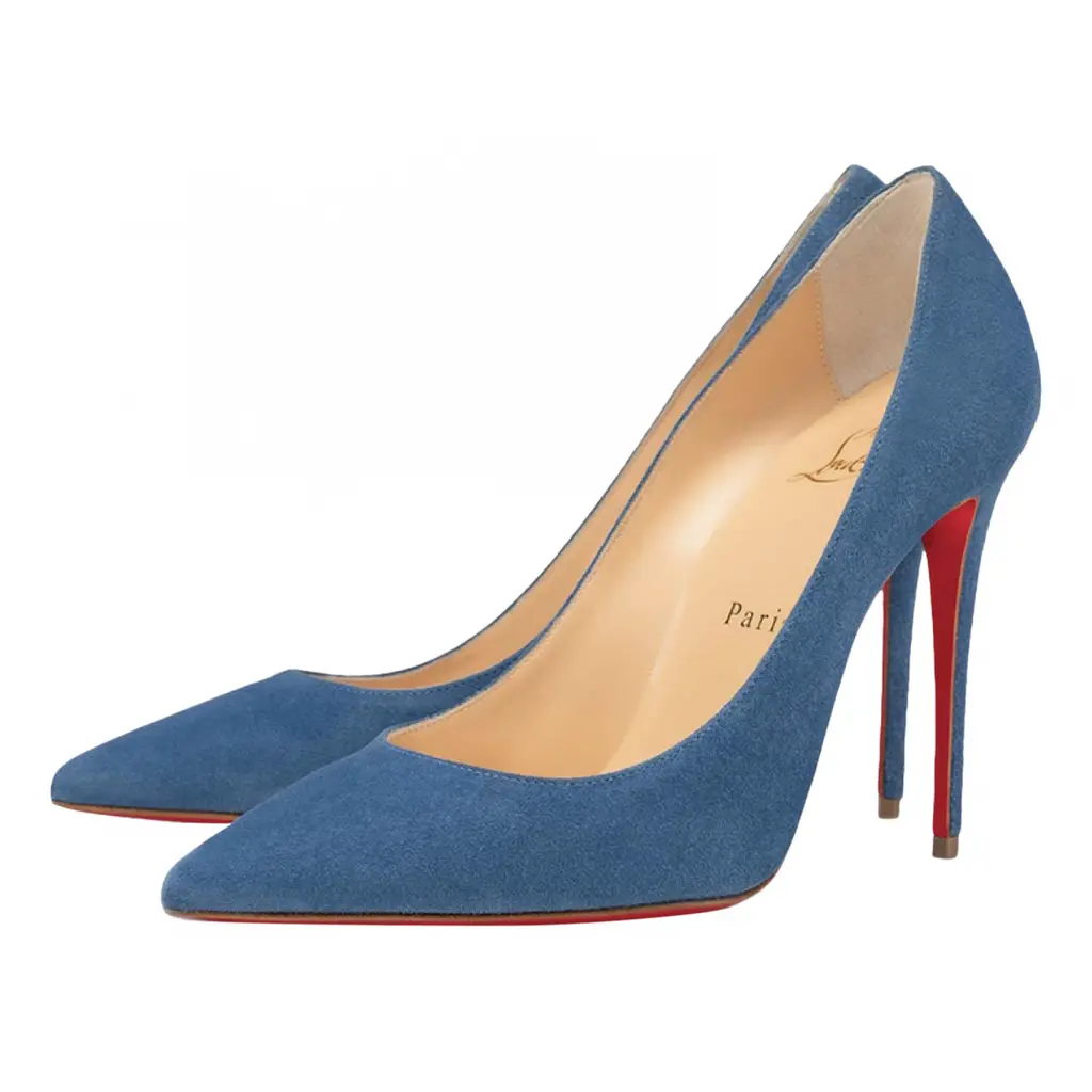 Christian Louboutin Kate 100 LAC Blue Suede Pointed Toe Classic