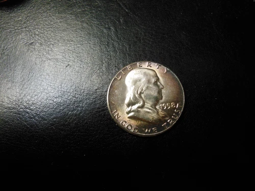 BU Ben Franklin half dollar 1958 P gem bu with beautiful original toning