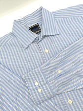 🇺🇲 David Donahue Mens  17x35  Blue Stripe 100% Cotton Dress Shirt