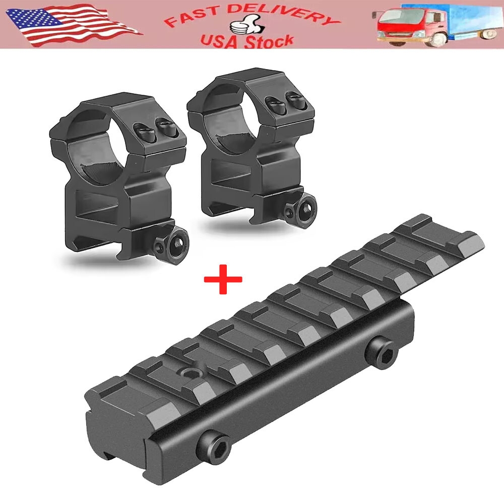 Dovetail to Picatinny Weaver Rail Adapter with 25.4mm Medium Scope Rings