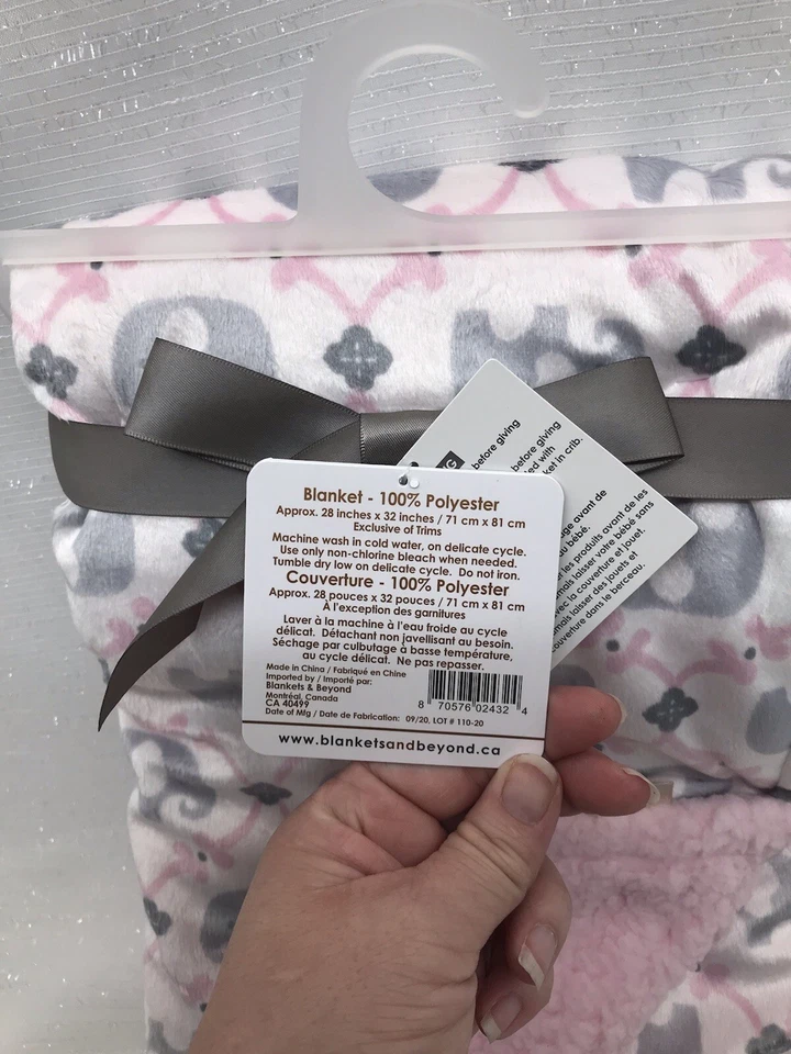 Mantas & Beyond Bebé Niña Blanco Gris Elefantes Reversible Rosa Sherpa 28x32 Foto 4 de 4