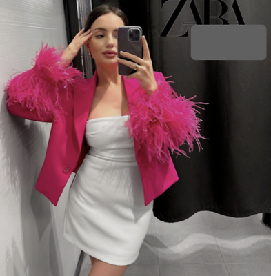 ZARA women $169 FUCHSIA FEATHER BLAZER SHORT JACKET XS S M ZARA women $169 FUCHSIA FEATHER BLAZER SHORT JACKET XS S M