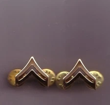 Genuine US Made Pair of Metal Brass Corporal Rank Insignia badges Gold colored