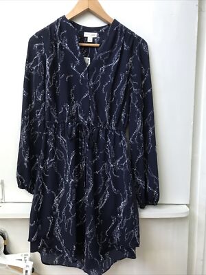 NWT MAISON JULES Galaxy Stardust Space Star Long Sleeve Dress Small Blue