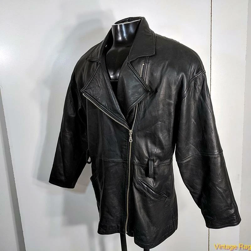 Chaqueta de motociclista 4EVER de piel de cordero para mujer talla M negra con forro Foto 3 de 4
