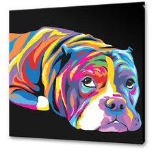 American Pitbull Colourful Animal Modern Canvas Print Picture Wall Art 12"x12"