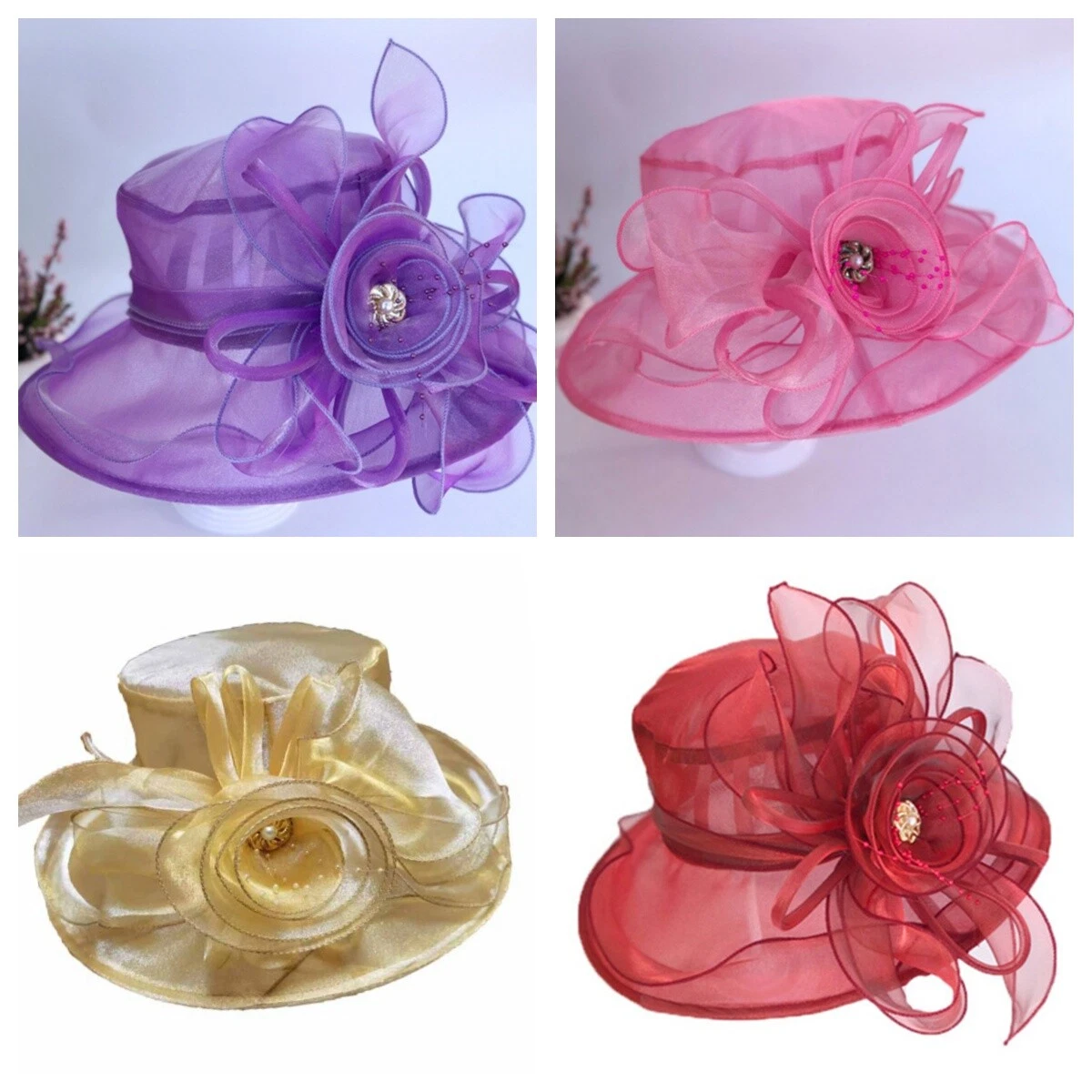 Women Fascinator Kentucky Church Sun Hat Wide Brim Organza Tea Party Derby Cap