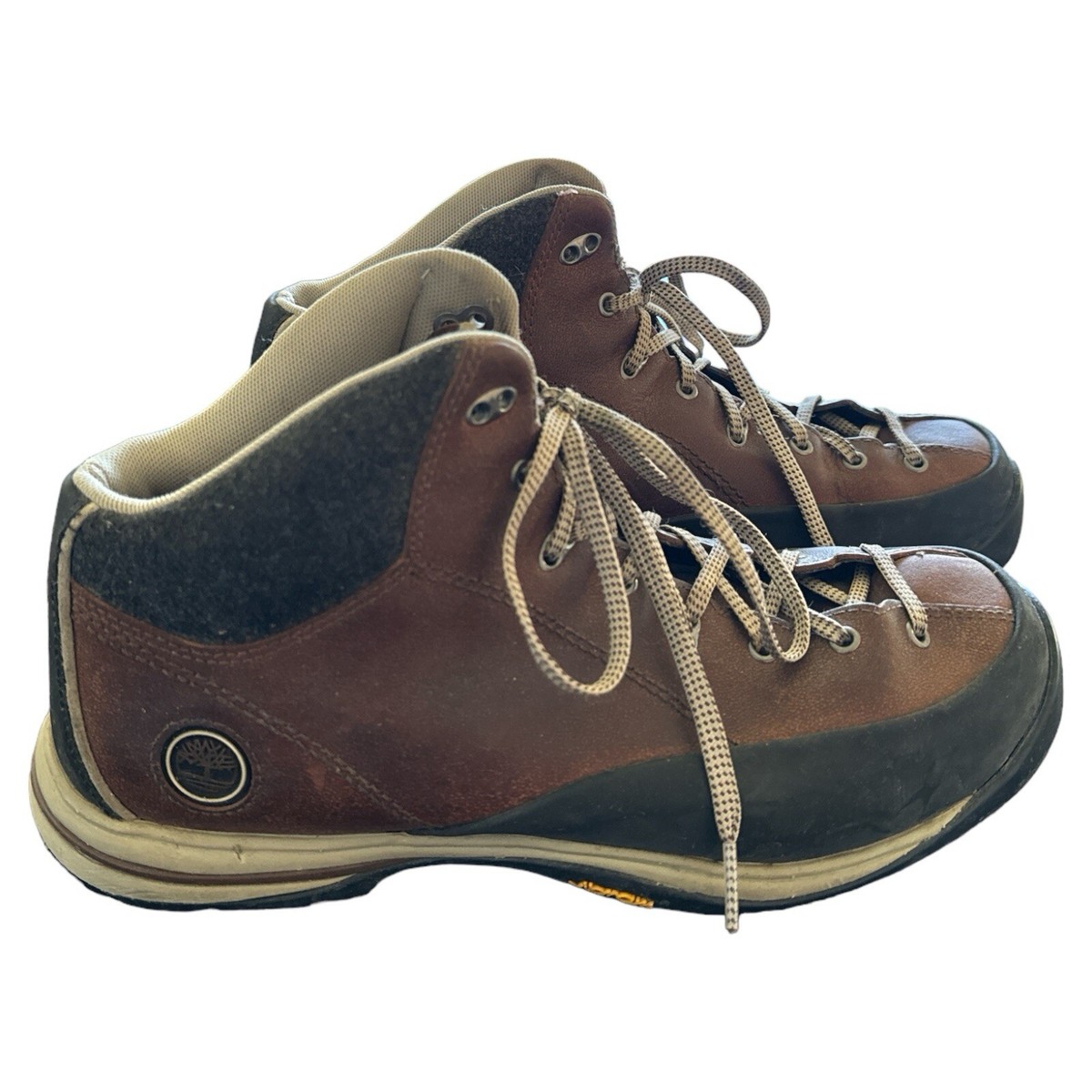 Timberlands Outdoor Vibram Brown Leather Hiking Lace Up  display picture 1