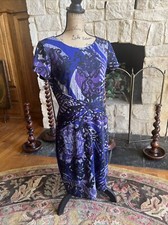 Ellen Tracy Dress Purple Blue Black Fitted Sheath Career Stretch M 10 36” 37”