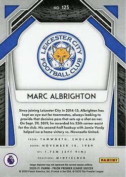 2020-21 Panini Prizm Premier League #125 Marc Albrighton Leicester