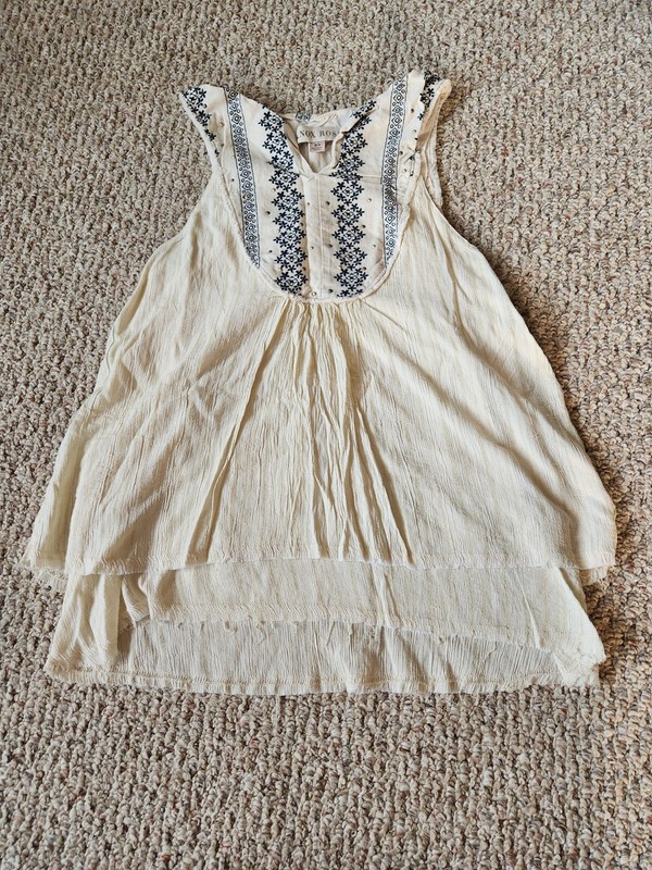 Knox Rose Women's White And Blue Embroidered Peasant Tank Top Shirt Size XS