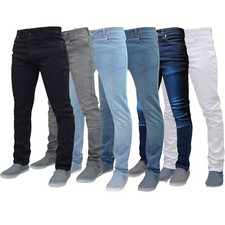 Mens Slim Skinny Fit Jeans Designer Smart Denim Plain Pants Stretch Trousers 