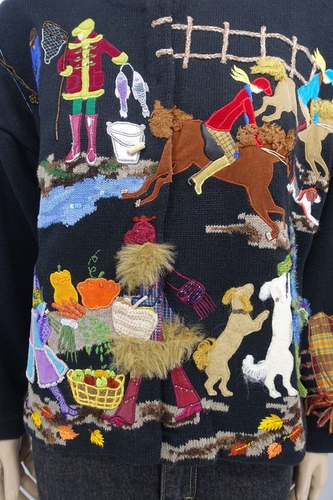 Design options Christmas women embroidered Cotton Sweater Country Scene Size L - Picture 2 of 8