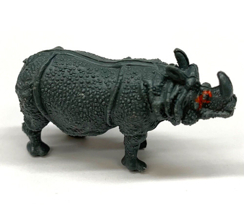 Miniature Rhinoceros Vintage Toy Figure Plastic Hong Kong Dark Gray 1” H