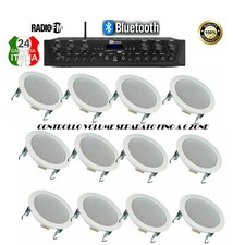 IMPIANTO AUDIO FILODIFFUSIONE: 12 CASSE 16 CM+AMPLIFICATORE+RADIO FM+BLUETOOTH.