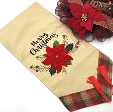 Merry Christmas table runner Cotton 3D Flowers Pattern Holidays Decor