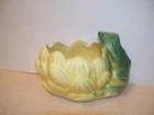 McCoy 1954 Mid Century Modern Art Pottery Green Frog Yellow Lotus Planter