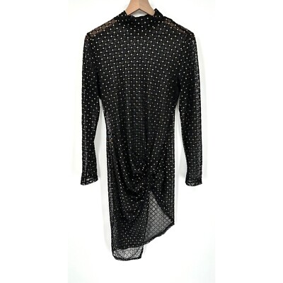 slim fit dress slacks Natalie" Long Mock Neck Mesh Sleeve Dress