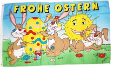 Flagge Fahne Frohe Ostern Hasen Sonne Osterei  90x150 cm Hissflagge mit Ösen
