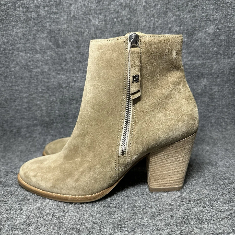 Paul Green Bootie Women Size UK 5 US 7.5 Beige Suede Leather Side Zip Heeled - Image 3 of 4