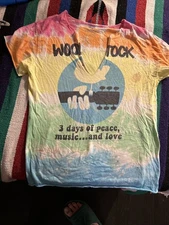 Women's WOODSTOCK 2016 Liquid Blue Tie-Dye Short Sleeve T-Shirt Size MEDIUM