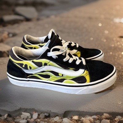 VANS Old Skool Slime Flame Black/White w Green Youth Size 6.5