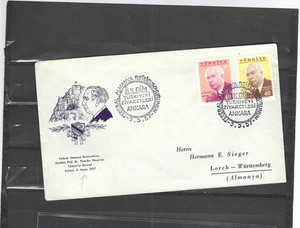 TURKEY COVER FDC 1957 CACHET SPECIAL CANCEL ANKARA  F #638
