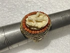 Vintage Cameo  ASIAN LADY CARVED Sterling Silver VERMEIL Ring SZ 7-8 ADJUSTABLE