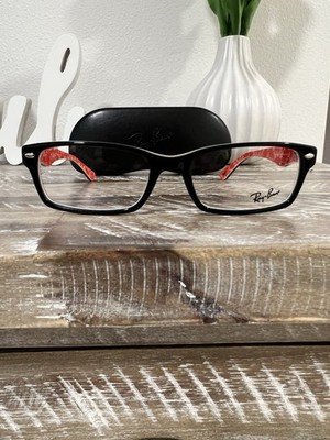 Ray-Ban RB5206 2479 Rectangle Eyeglasses Black/Red Plastic 54-18-145