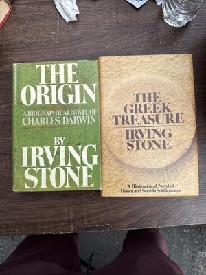 Irving Stone 2 Book Lot The Greek Treasure Origin HC DJ Doubleday 1975 1980