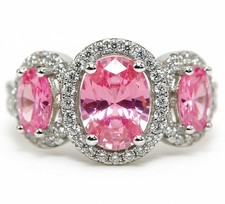 3CT Treated Pink Sapphire  White Topaz 925 Sterling Silver Ring Sz 6,7,8,9 MB4