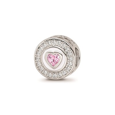 Reflection Beads Sterling Silver Pink & White CZ Heart in Circle Frame Bead