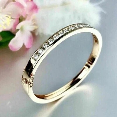 6Ct Round Cut White Moissanite Women's Bangle Bracelet 14K Yellow Gold Plated