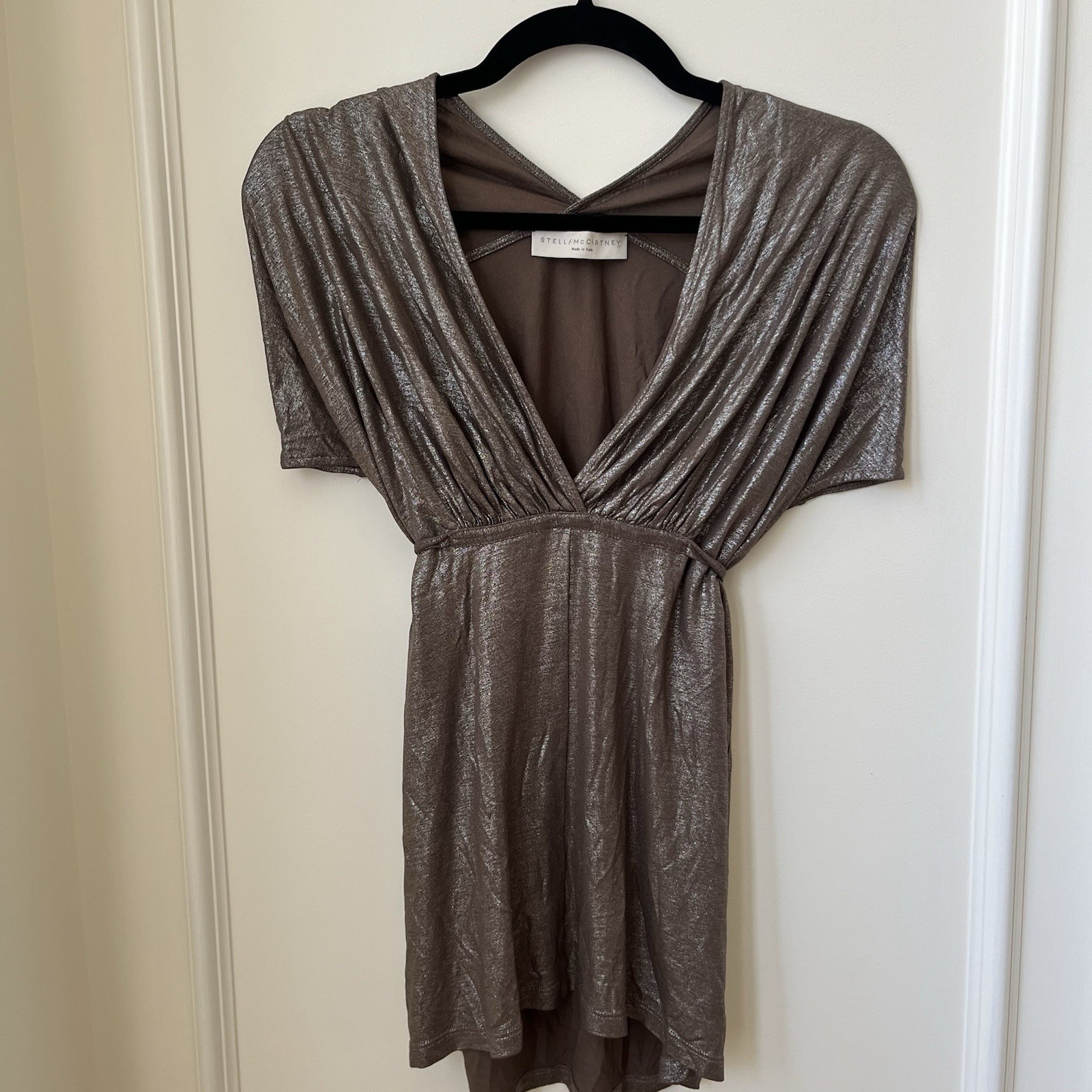 Stella McCartney Metallic V-Neck Flowy Blouse With Tie Back Size EU 40 US Medium