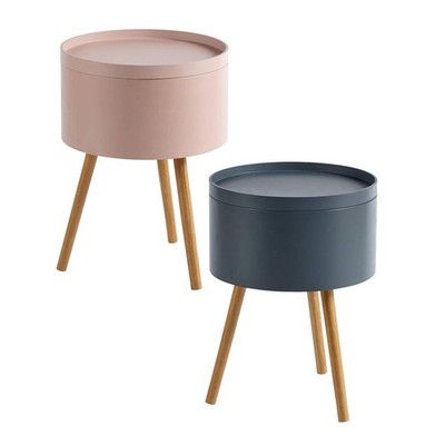 Side Table Detachable Lid Hidden Storage Compartment Pine Legs Home Furniture